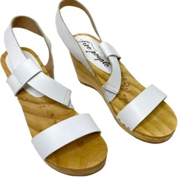 Free People Dune Wooden Beach White Leather Clog wood clog​​ - Picture 10 of 10